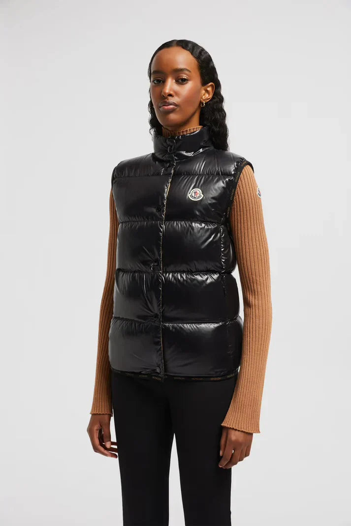 Moncler  -  Doudoune sans manche noire brillante femme